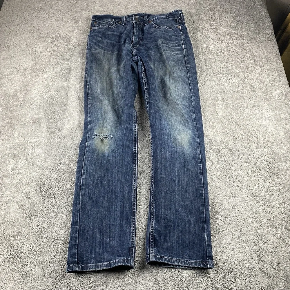 Levi 505 Straight Leg‎ Jeans Mens 30x29 Blue Medium Wash Mid Rise Distressed